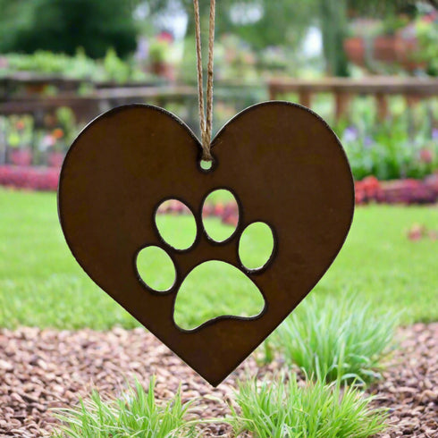 Paw Print Heart - Rustic Rusted Garden Sign